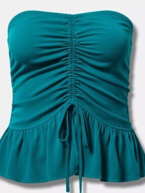 torrid Crinkle Gauze Cinched Tube Top - teal - size 1X, 14/16